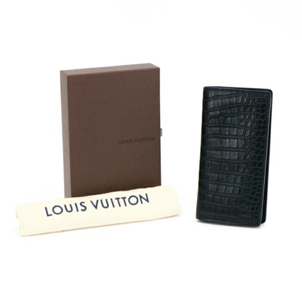 Louis Vuitton Portefeuille Wallet Brazza Crocodile Exotic Long Flap Noir Black